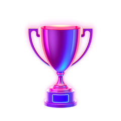 Trophy holographic 3D icon. neon symbol vector illustration isolated on white background. Generative AI