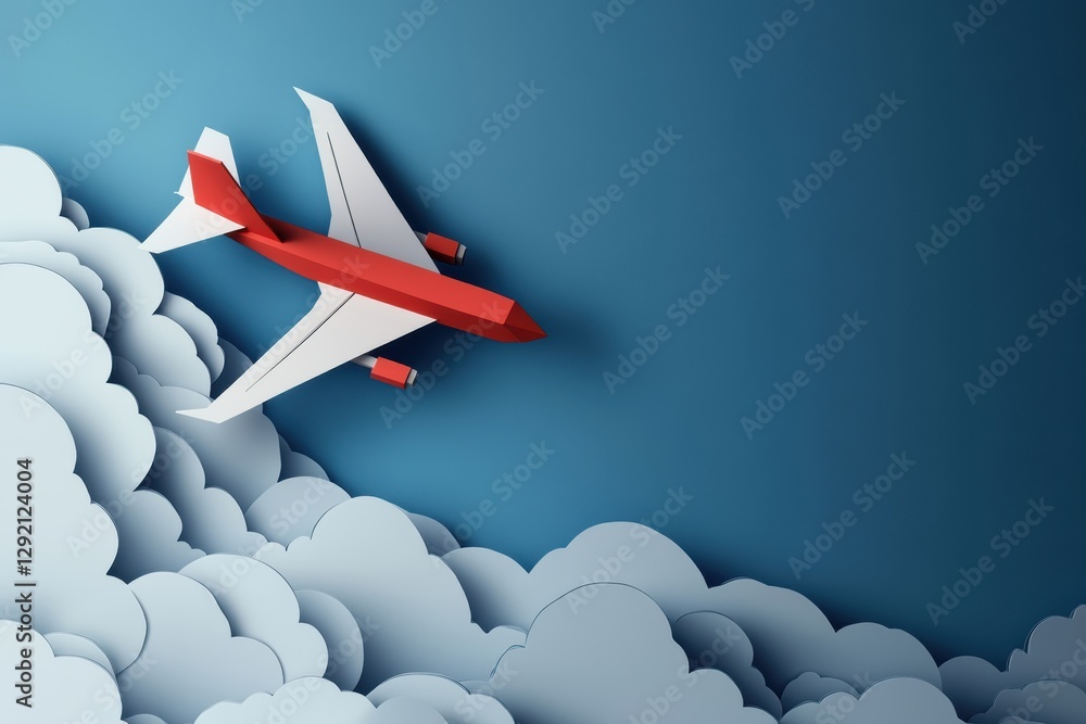 Aufkleber colorful paper airplane flying through fluffy clouds in a bright sky. generative ai
