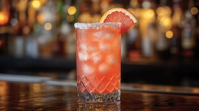 A vibrant Paloma cocktail with ice grapefruit soda tequila and a salted rim for a perfect refreshing summer drink. Generative AI