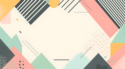 A white background with pastel-colored geometric shapes and patterns framing the edges of an empty rectangle
