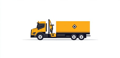 Side view of a yellow dump truck with excavator crane