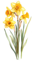 Watercolor narcissus isolated on white background
