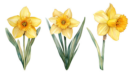 Fototapeta premium Watercolor narcissus isolated on white background