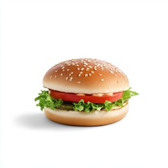 Classic Cheeseburger with Ingredients Flying in the Air &ndash; Isolated on White