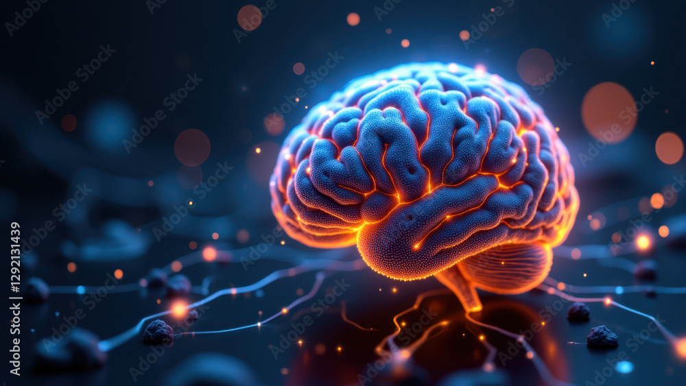 Poster an artistic representation of artificial general intelligence with a human brain-like structure set 