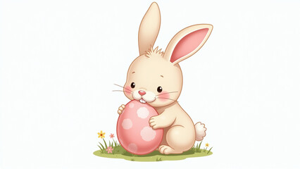 Obraz premium adorable illustration features baby bunny clutching easter egg cute bunny