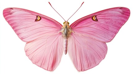 Pink Butterfly on White Background: A pink butterfly isolated on a white background for design purposes.