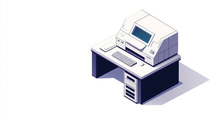 Retro isometric computer workstation