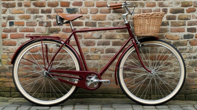 Vintage bicycle leaning against brick wall