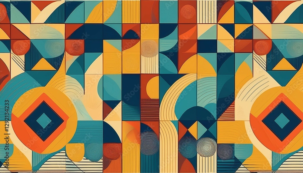 Poster abstract flat colorful decorative seamless pattern with semicircle square and geometric shape tileab