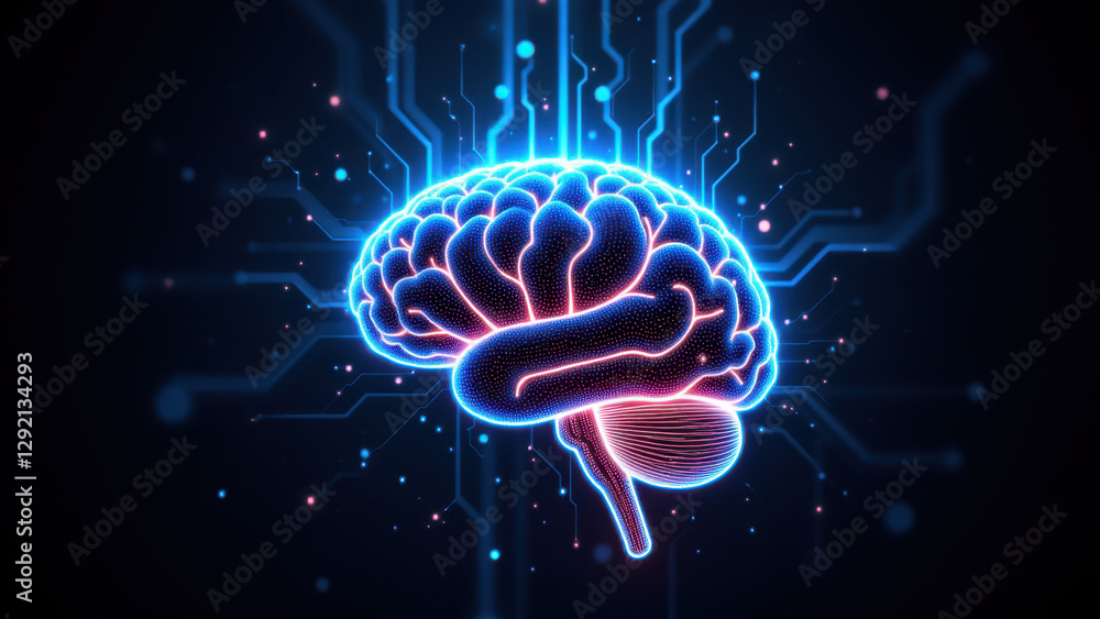 Poster digital human brain with ai circuitry symbolizing artificial intelligence.