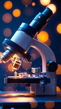 Exploring the world of science with a close-up view of a microscope under bright lights
