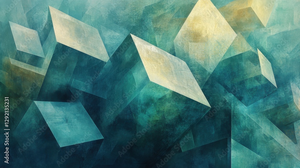 Poster a visually striking abstract background featuring geometric shapes and a soft blue-green color palet
