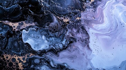 A painting of a blue and white swirl with gold flecks