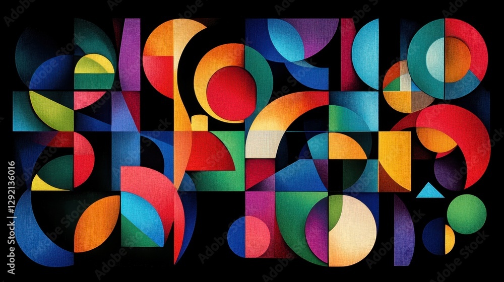 Poster abstract design featuring colorful geometric shapes on a dark background, suitable for digital proje