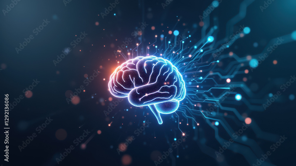 Aufkleber this image depicts a stylized representation of artificial general intelligence with a human brain m
