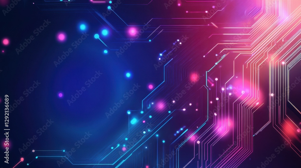 Poster abstract digital background with glowing neon lines and cyberpunk elements