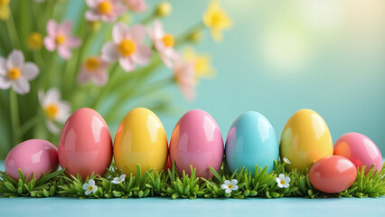 Fototapeta premium colorful eggs arranged serene springtime still life easter sunday