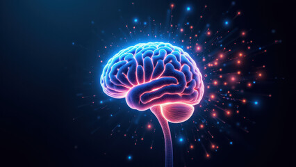 Brain with fireworks exploding from it, symbolizing artificial general intelligence or AI's creative and innovative abilities.