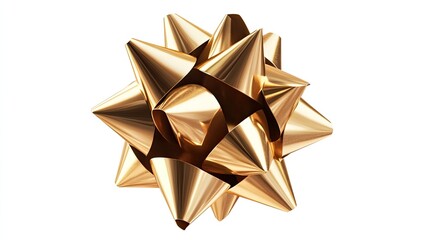 Shiny Golden Gift Bow: Shiny golden gift bow with textured ribbon loops on a white background.