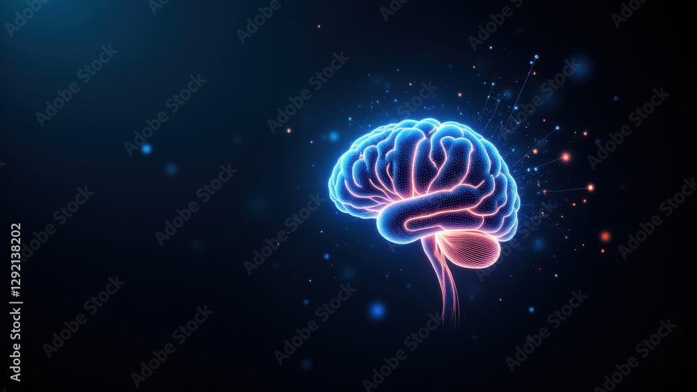 Poster a vivid representation of artificial general intelligence with a glowing brain set against a cosmic 