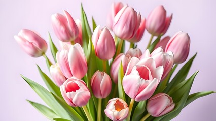 Naklejka premium Softly Lit Tulip Bouquet on Lavender Background with Elegant Highlights