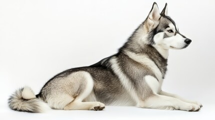 Siberian Husky Sitting on White Background in Studio Portrait, perfect for dog products promo
