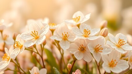 Fototapeta premium Glistening Spring Morning Dew-kissed Flowers in Luxe Gold and Cream Palette