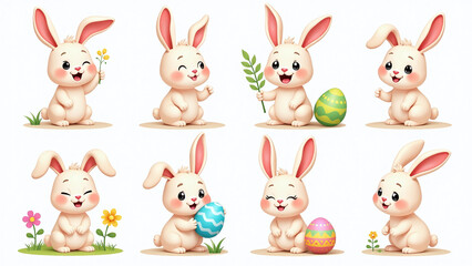 easter bunny cartoon character illustration set available multiple poses various