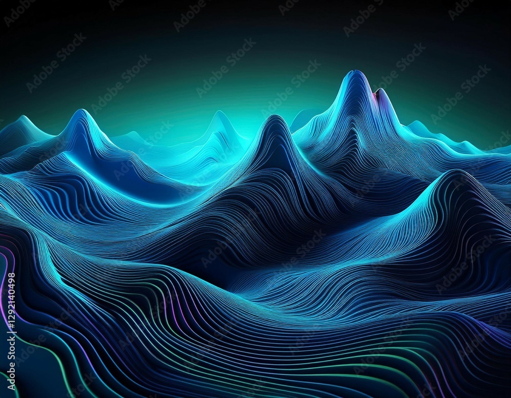Aufkleber a 3d topographic background with a neon glow effect transitioning from indigo to cyan outlining a my