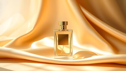 Timeless Elegance Perfume Bottle on Silk with Golden Accents in Luxurious Setting