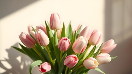 Fototapeta premium Blooming Beauty Fresh Tulip Bouquet in Soft Sunlight