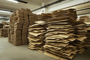 Pile of returned parcels stacked in a warehouse for processing. Generative AI