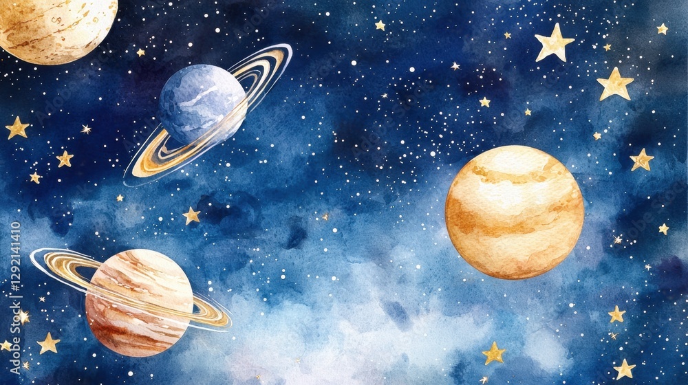 Canvas Prints a painting of the planets in the solar system with stars in the background