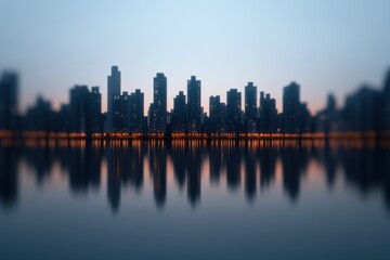 Naklejka premium cityscape at dusk reflected in water