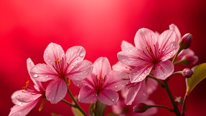 Fototapeta premium Velvety Spring Blooms Luxury Product Photography on Deep Red Background