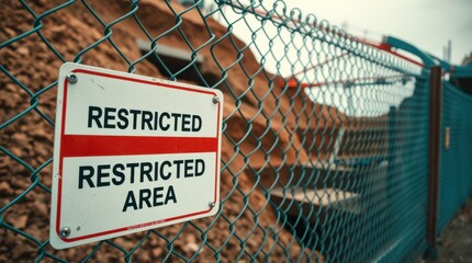 A sign posted on a chain link fence warns of a restricted area beyond, creating a boundary.