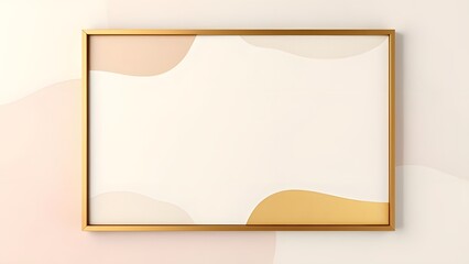 Whispers of Elegance a modern abstract art piece in soft feminine tones against a backdrop of gold and cream, framed with minimalistic sophistication