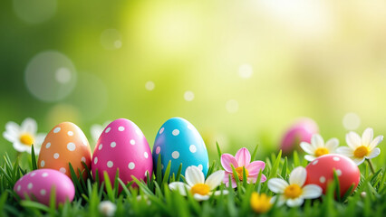 easter eggs sunny spring meadow surrounded colorful