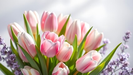 Fototapeta premium Softly Lit Tulip Bouquet High-Contrast Elegance in Lavender