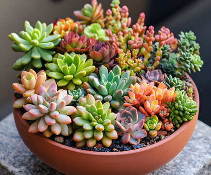 Arrangement of succulents cactus succulents in a planter