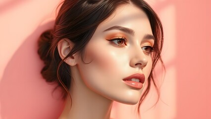 Naklejka premium Serene Femininity Hyper-Realistic Abstract Art on Soft Pink and Peach Gradient