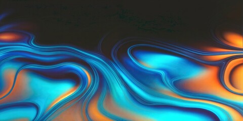 Obraz premium Vibrant abstract pattern with flowing liquid-like shapes in blue, orange, and black, dynamic and visually stimulating effect, modern digital art concept