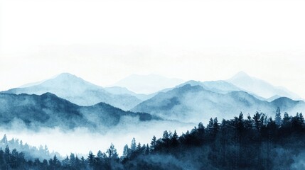 Obraz premium The mountains are covered in trees and the sky is blue
