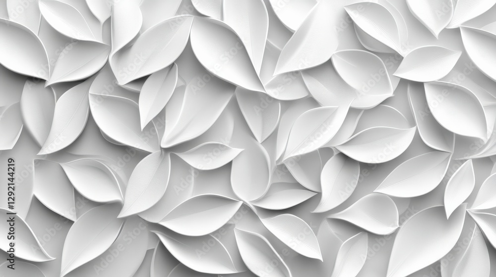 Poster a textured background of overlapping white leaves creating a serene and minimalist aesthetic