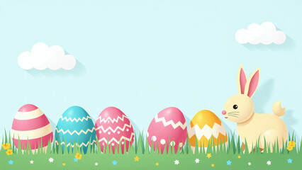 flat design elements easter egg hunt flyers blue accents simple layout featuring eggs bunnies bright