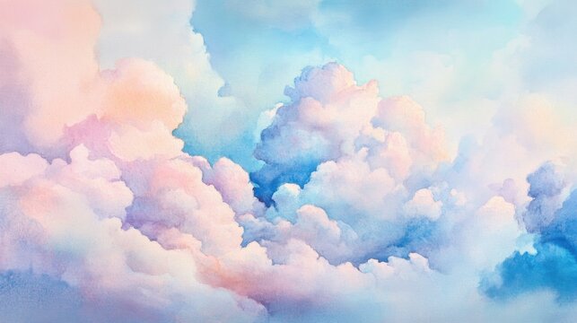 This image displays airy, watercolor clouds in soft pastel hues of pink and blue. It exudes a calm and light ambiance, invoking thoughts of peace and relaxation