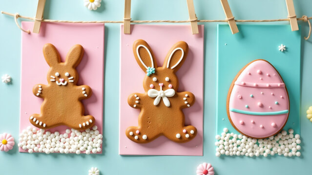 gingerbread cookies easter cards make sweet spring decoration humorous bunny egg