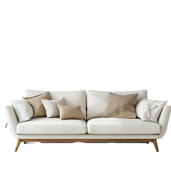 Naklejka premium Modern living room sofa with neutral cushions set against a clean Transparent background, Living room sofa on PNG background