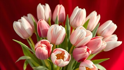 Fototapeta premium Luxurious Tulip Bouquet Photography with Deep Red Background